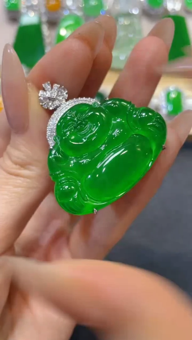 吊坠(不含链)18K金镶嵌翡翠团购14