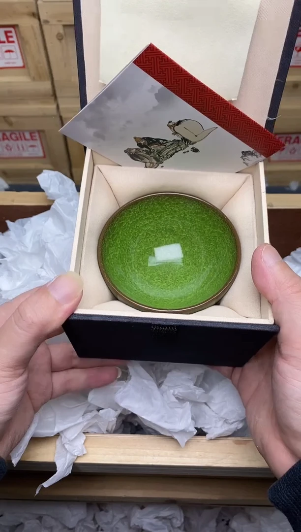 茶盏翡翠绿 冰裂 建盏主人杯