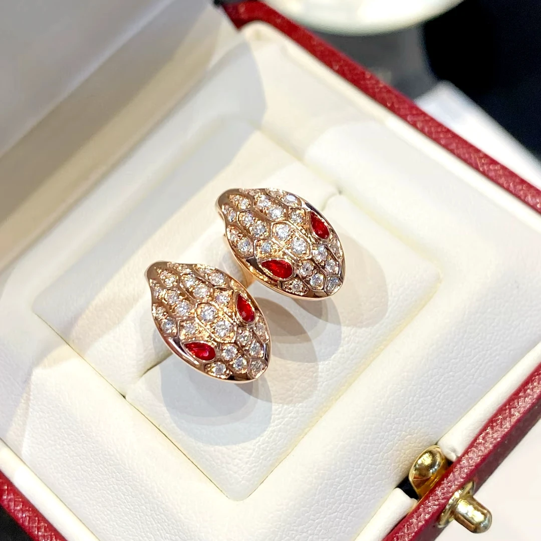 铜合金耳饰 粉砖蛇头耳钉 163