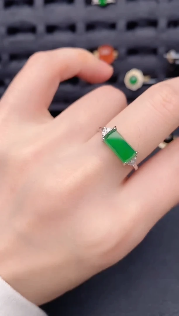 银S925镶嵌戒指翡翠天然a货翡翠257
