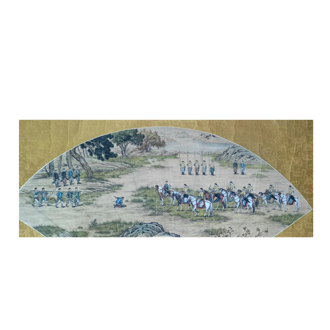 LOT.024 世宁 狩猎图 19*51cm 绢本设色扇面