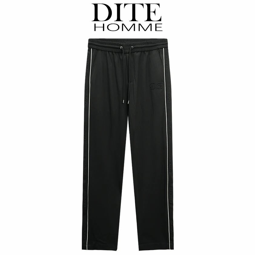Dite迪特25年男士夏季新款休闲裤直筒时尚刺绣钢印条纹运动裤经典