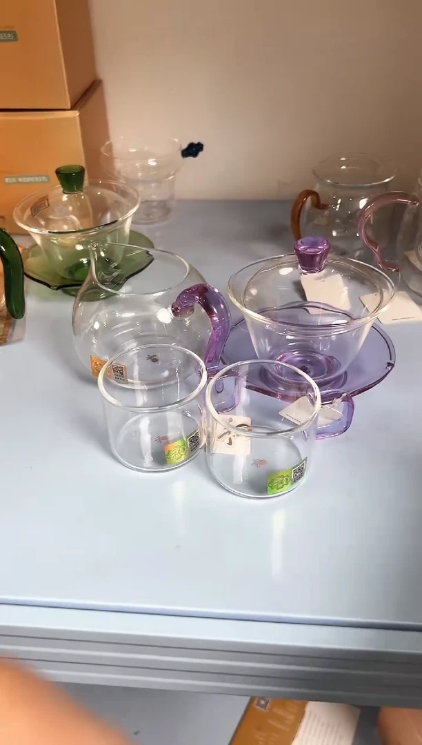 禾器荷叶盖碗浅紫加淡然茶海浅紫加对杯