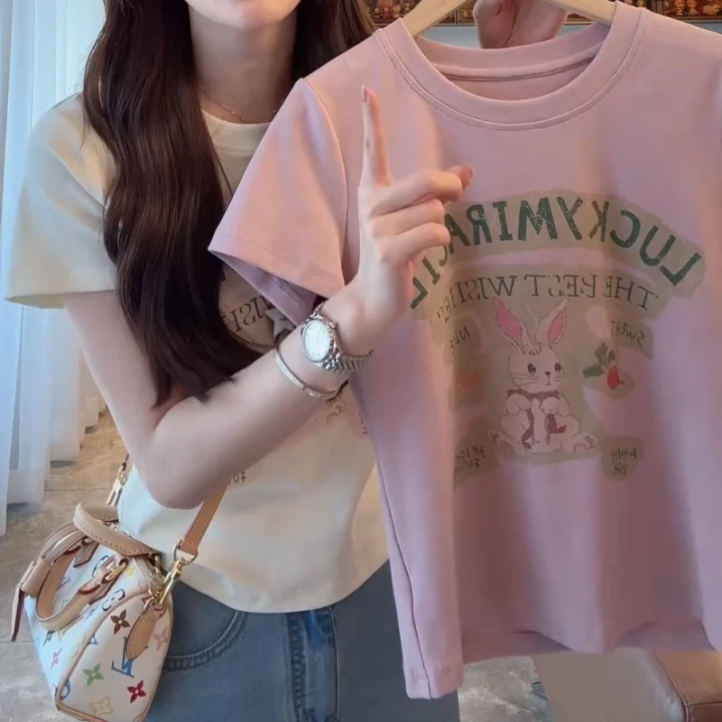 【可爱兔】2025夏季百搭气质显瘦短袖印花兔子T恤LK2502842