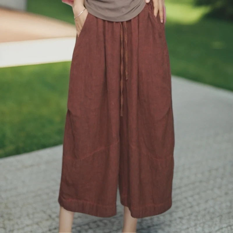 【夏布与麻】2025新款6789色织亚麻炒色宽松版阔腿七分裤