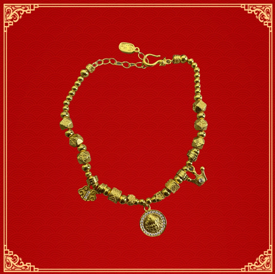 合金手链 盘缠招财纳福轻奢光珠吊坠手串复古