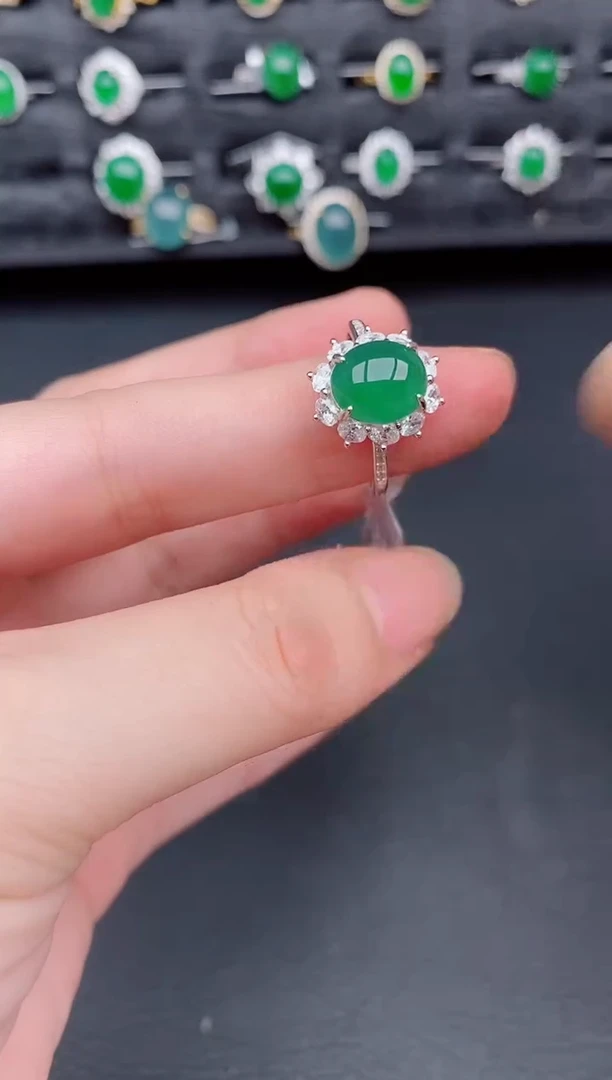 银S925镶嵌戒指翡翠天然a货翡翠63