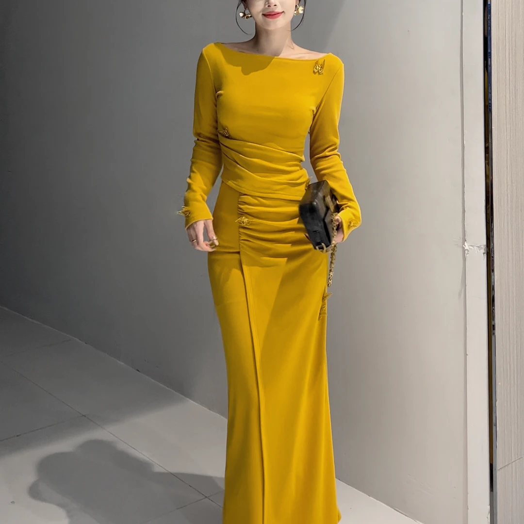 气质德绒蝴蝶纯色长袖两件套上衣加半身裙优雅百搭舒适时尚套装女