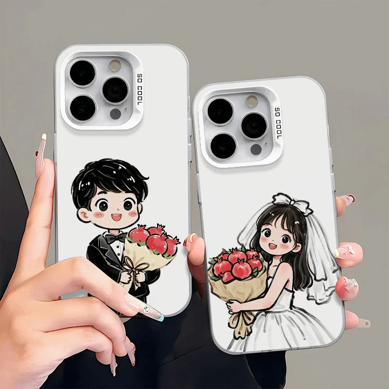 撞色元气婚纱情侣适用苹果17手机壳iphone16华为小米vivo防15/14