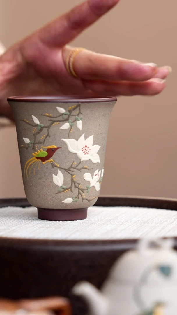 茶壶紫砂芝麻段粉浆铃铛杯玉兰鸟003