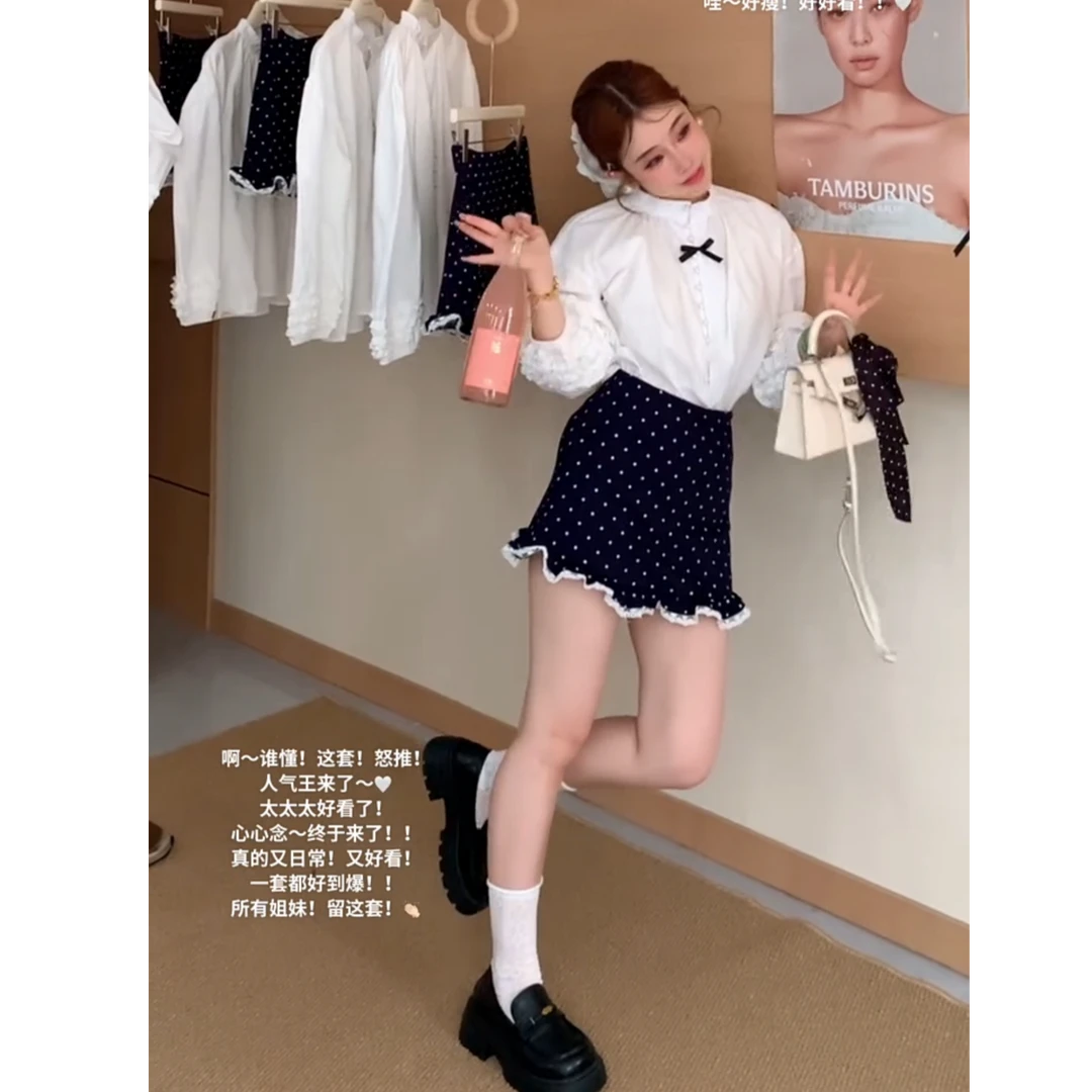 2025秋季新款时尚韩系甜美减龄超好看设计感衬衫短裙两件套