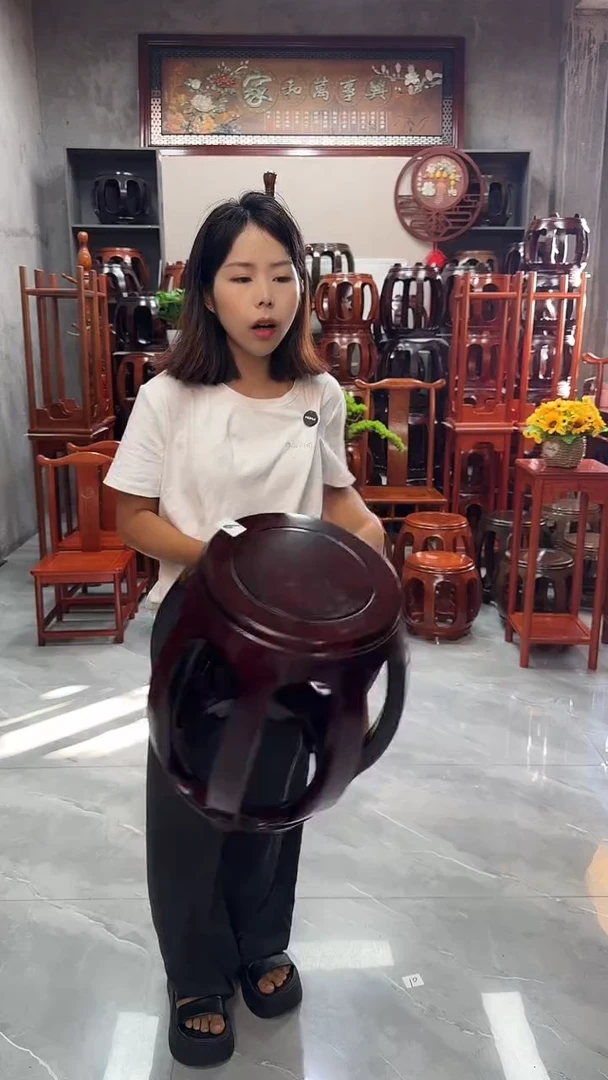 花梨木类家具【微瑕】酸枝色大号鼓凳6号