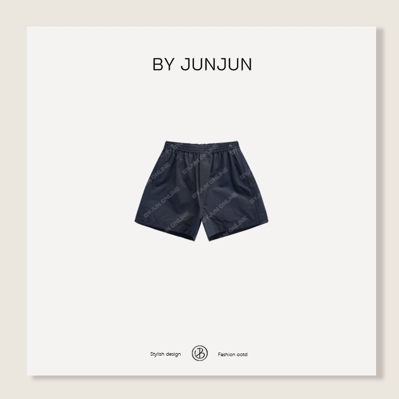 ByJunjun【海岛蓝】 风衣料松紧腰短裤极简通勤三分裤