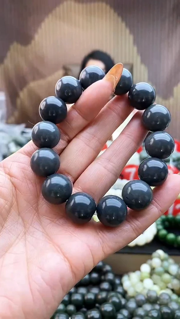 未镶嵌手串和田玉墨玉莫兰迪16