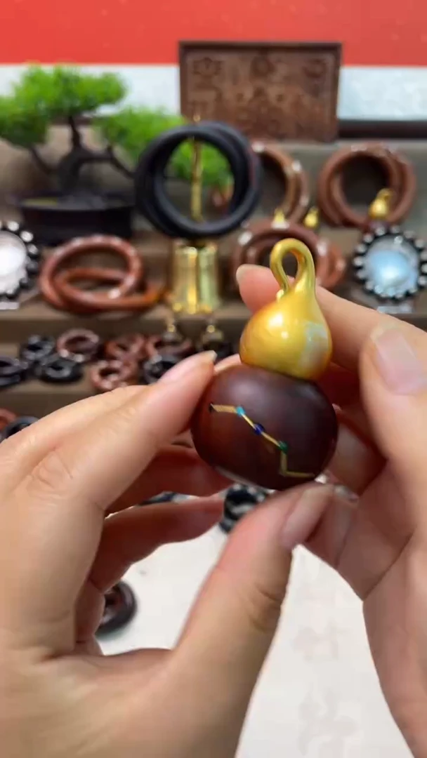 木枣木黄铜七星彩珠开口大葫芦