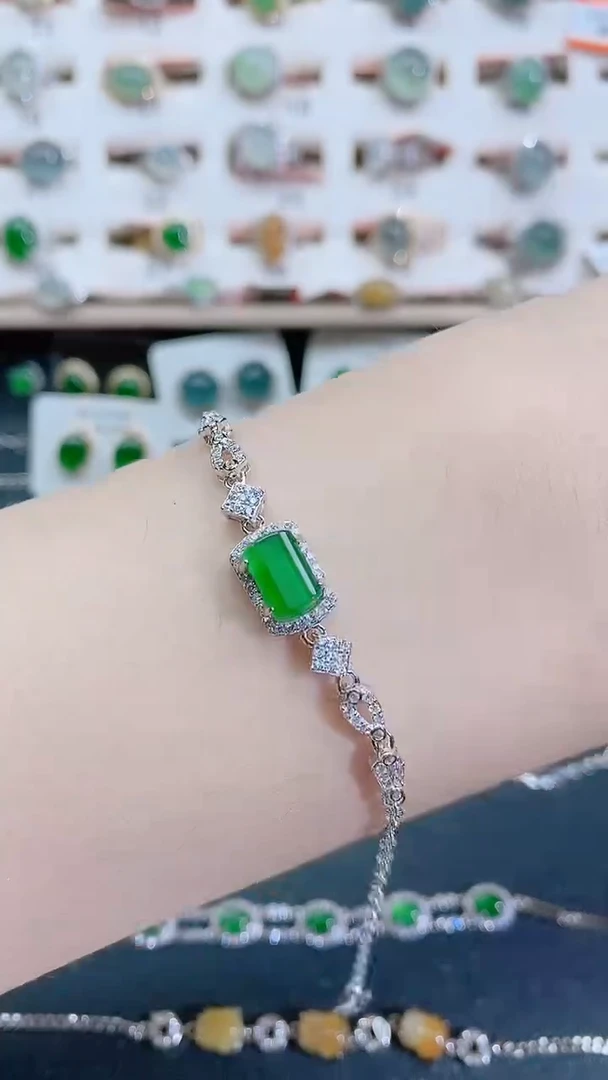 银S925镶嵌手链翡翠天然翡翠