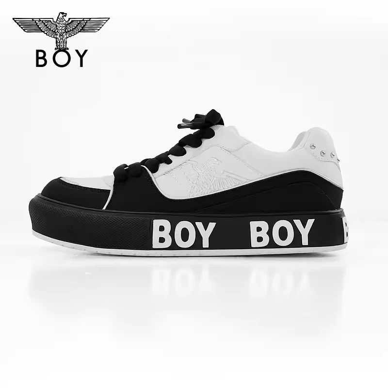 BOYLONDON春秋情侣款男款黑白拼接防水老鹰朋克时尚休闲鞋N79009