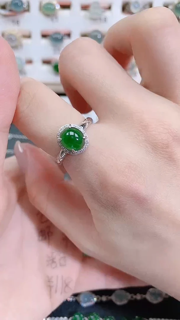 银S925镶嵌戒指翡翠天然翡翠