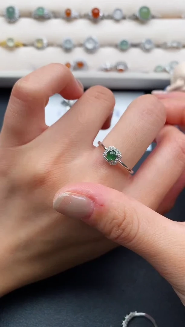 银S925镶嵌戒指翡翠缅甸天然A货翡翠22  10-3