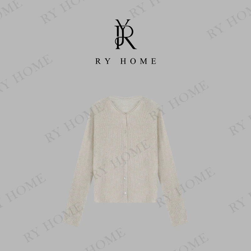 【容雨RYHOME】“麦央”莱赛尔+亚麻料长袖竖纹毛织开衫24M2584