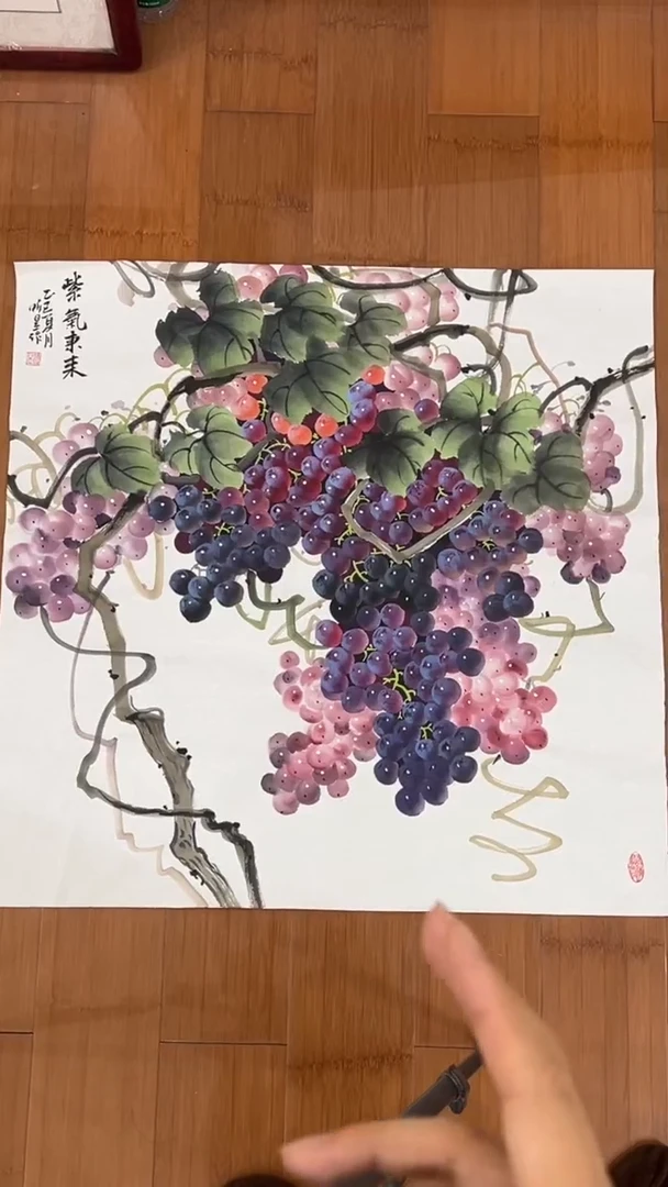 国画【福利，纯手工手绘】听昱葡萄68*68厘米