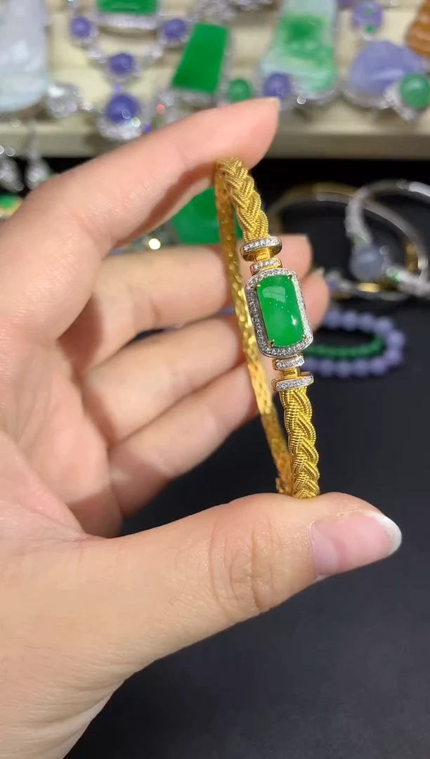 18K金镶嵌手镯翡翠393-雪姐翡翠天天见