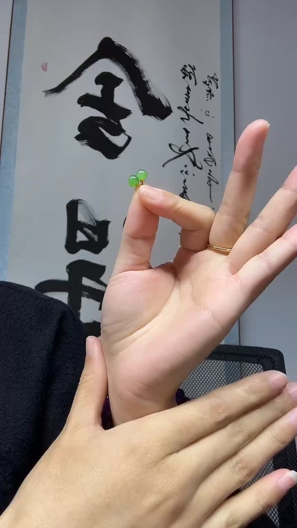 银S925镶嵌和田玉（碧玉）耳钉卡6
