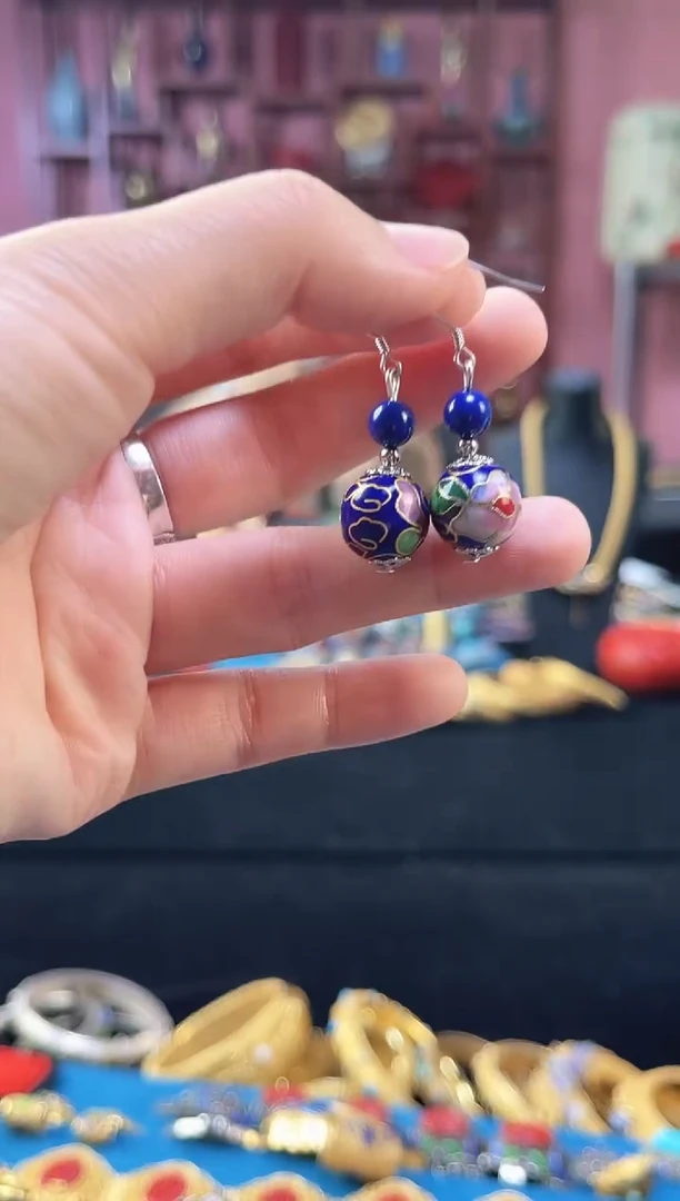 非遗 景泰蓝耳饰 宝蓝1.2