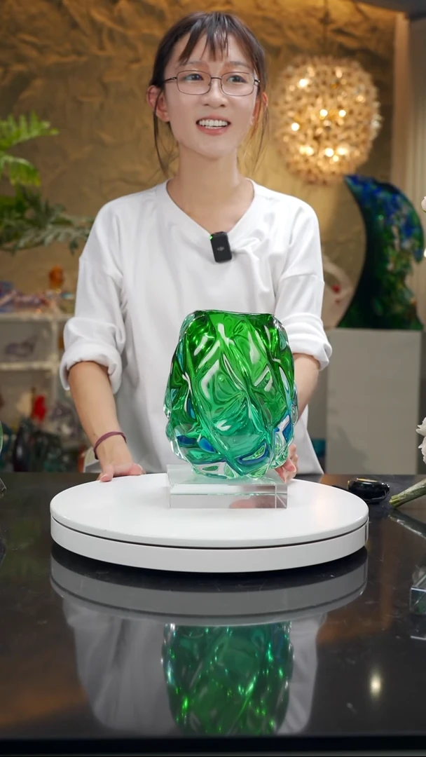 手工艺品琉璃蓝绿色设计款花器