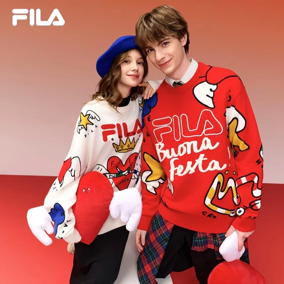 Fila/斐乐【黄景瑜同款】叕运蛇│情侣套头编织衫2025新年款涂鸦毛衣