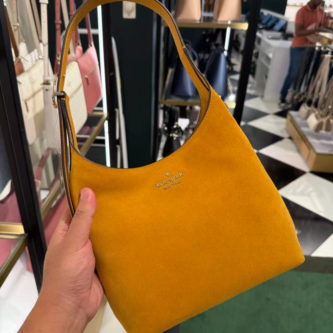 【预售】Kate spade/凯特丝蓓麂皮黄色牛皮hobo小号单肩包KM472