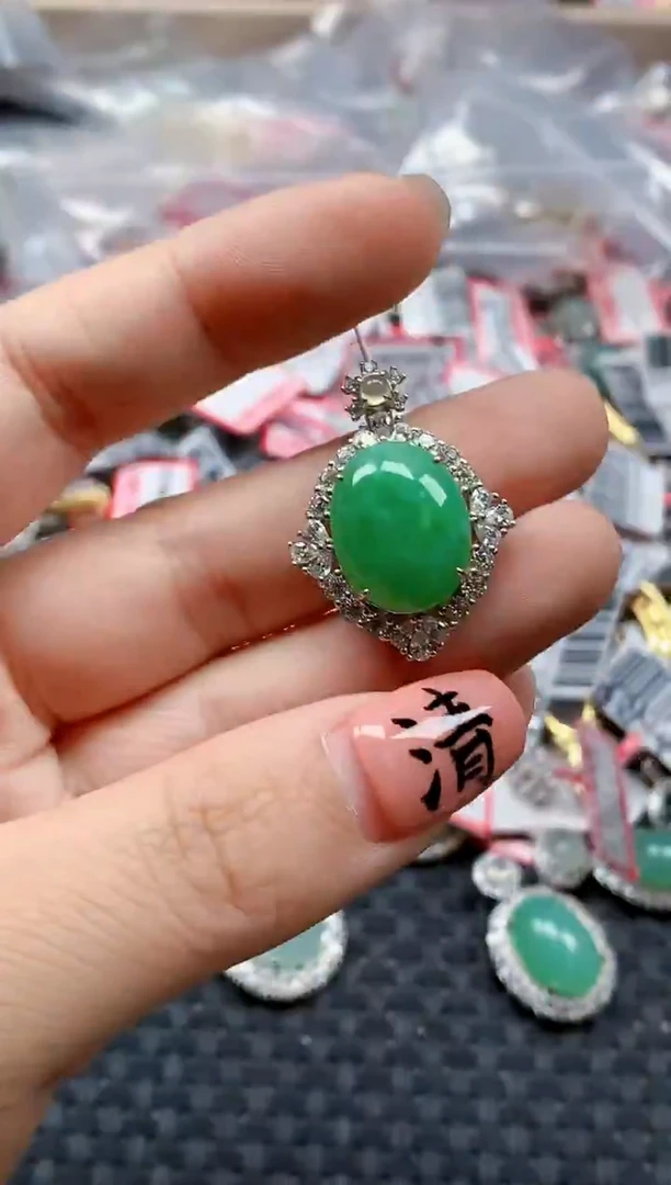 银S925镶嵌戒指翡翠天然A货缅甸翡翠