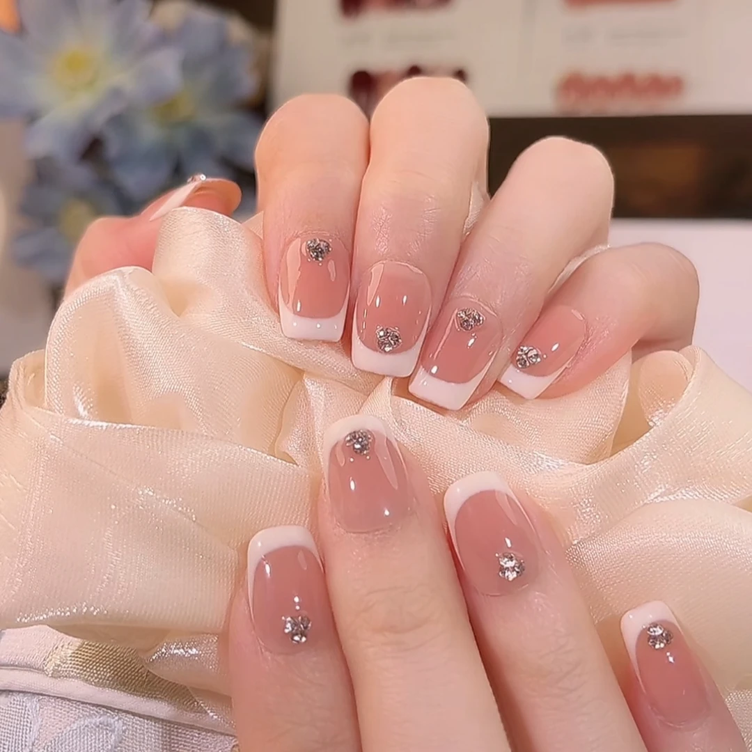 夏季新款溜边法式千金纯手工美甲美甲甲片高级感美甲片甲片穿戴甲