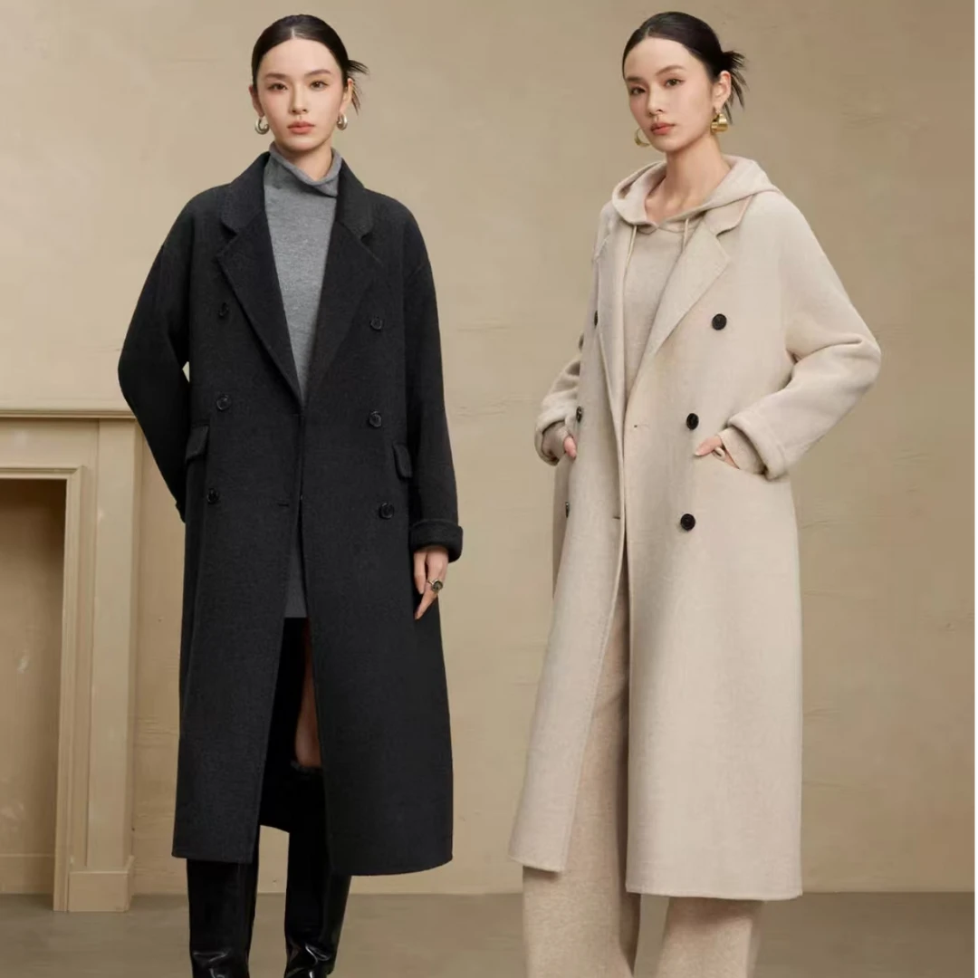 【曼德诗】宽松型翻领极简风秋冬山羊绒+绵羊毛长款大衣M54A9007