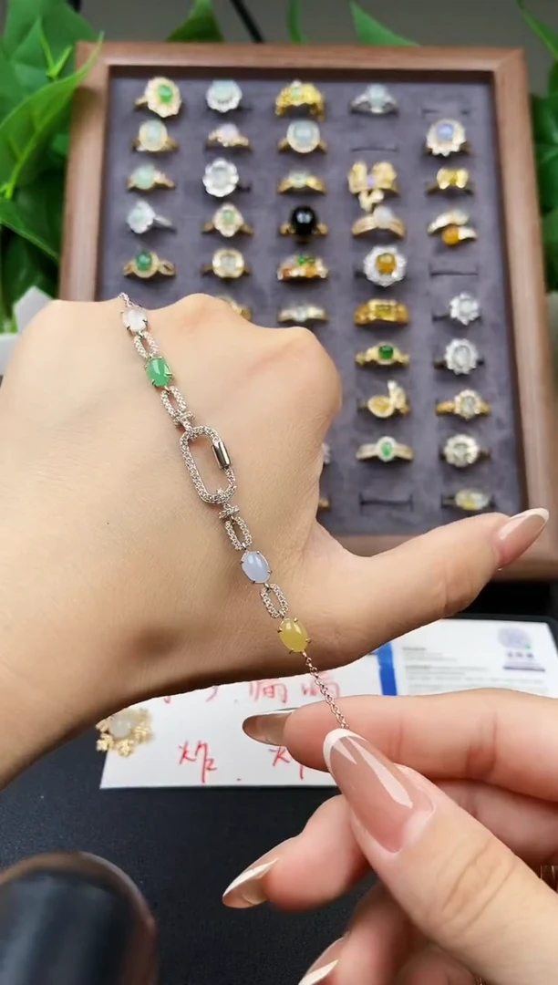 银S925镶嵌手链翡翠12