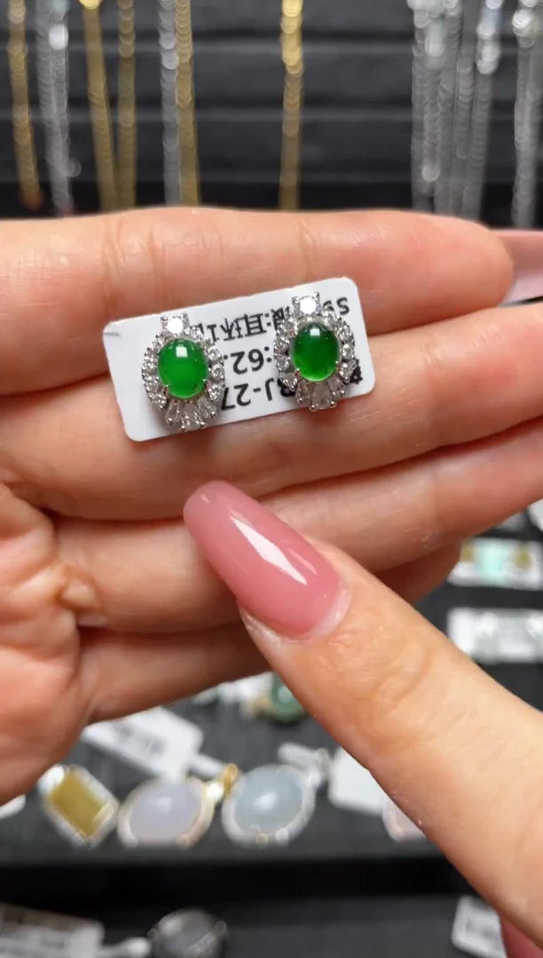银S925镶嵌戒指翡翠天然翡翠A货