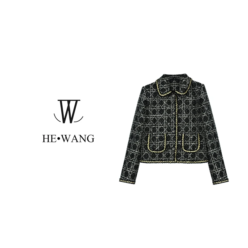 HW 经典藤格纹立体提花翻领口袋款针织外套/短裙-00156