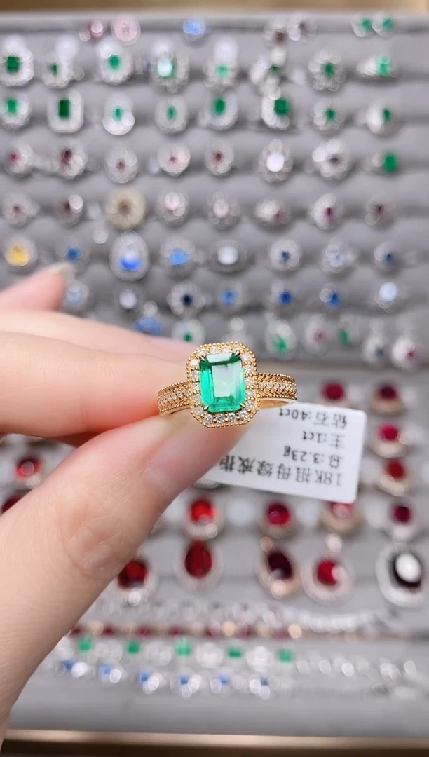 【闪购商品】祖母绿18K金戒指18K金镶嵌1
