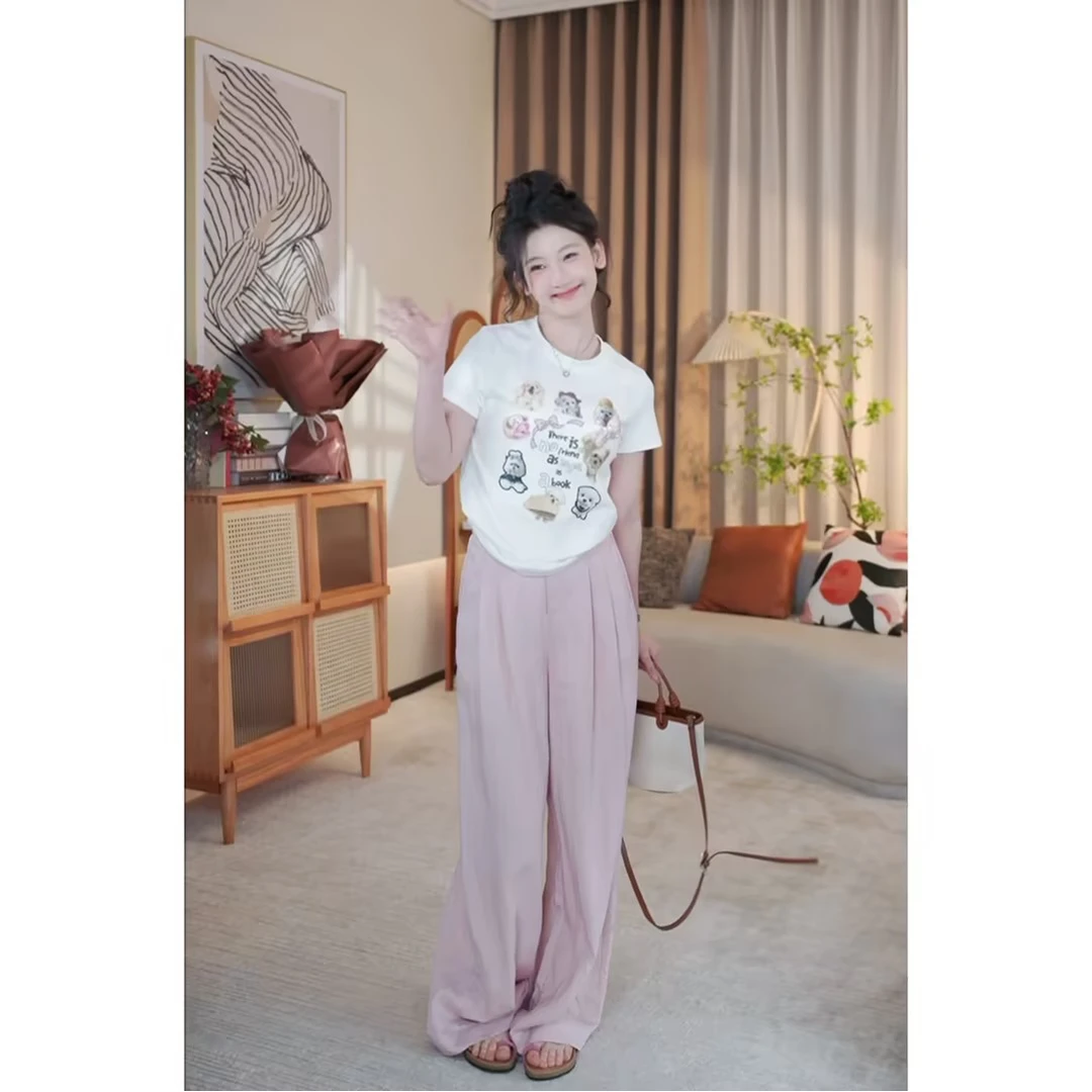 【闵笑一】 莫奈粉调#K545百搭休闲裤