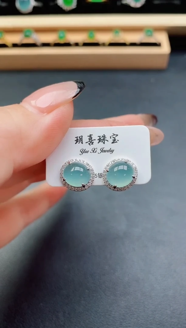 翡翠银S925镶嵌耳饰508500