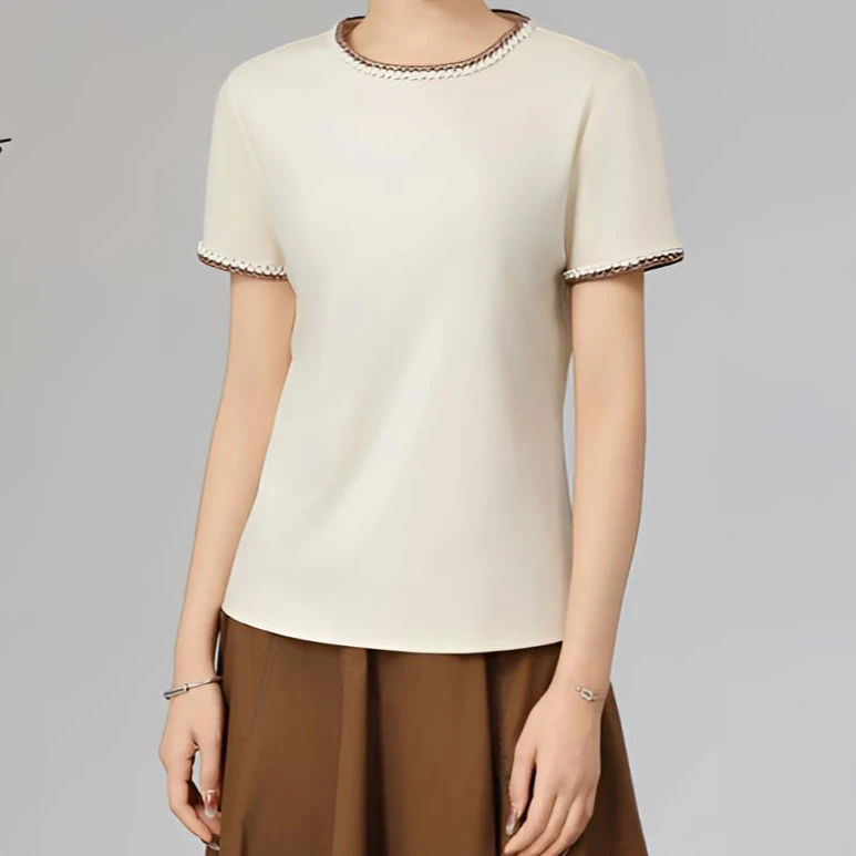 AMASS/阿玛施新款气质圆领领口袖口立体花边设计小香T恤530054