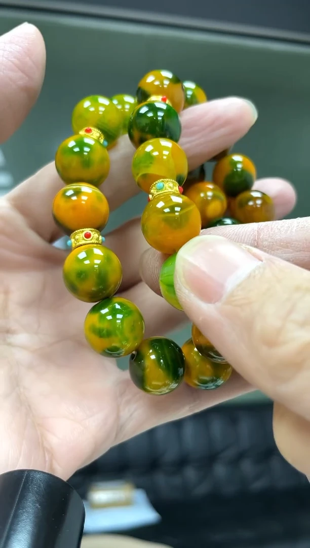 未镶嵌手串玛瑙/玉髓牛黄双色隔珠石手串卡14mm 多样性发一