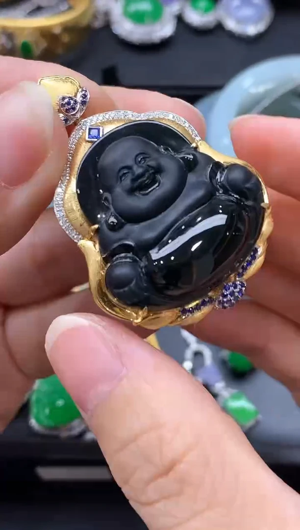 颈饰18K金镶嵌翡翠猪*霞638-中国好珍宝