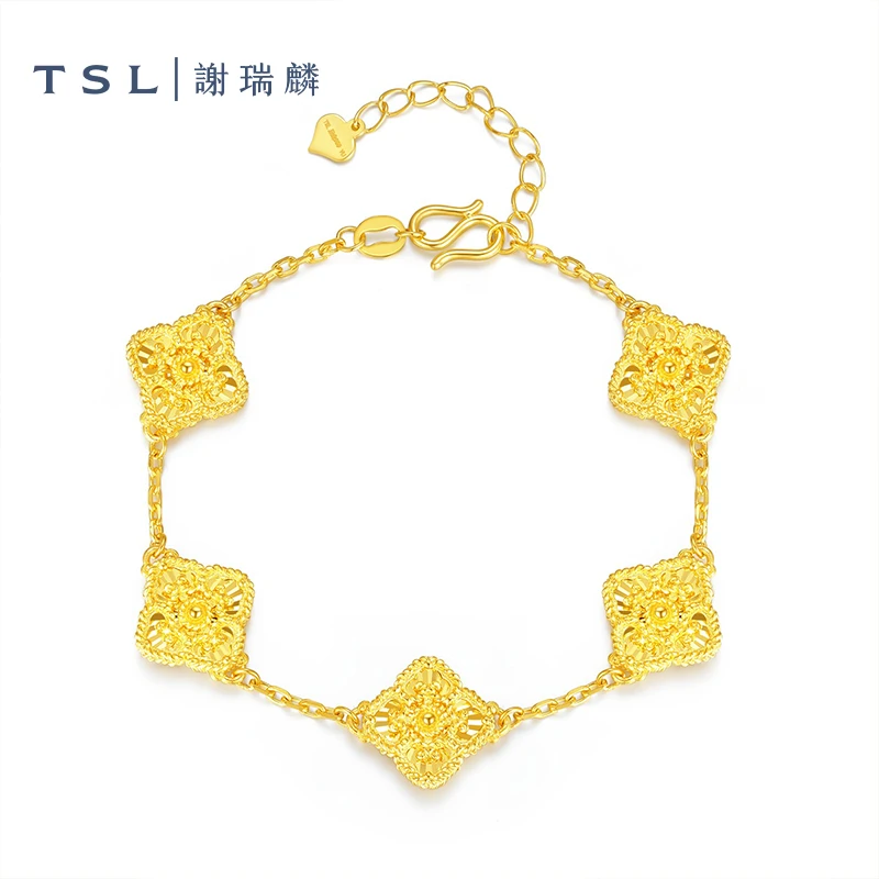 TSL/谢瑞麟计价足金幸运草五花双面手链女友老婆生日礼物闺蜜聚会