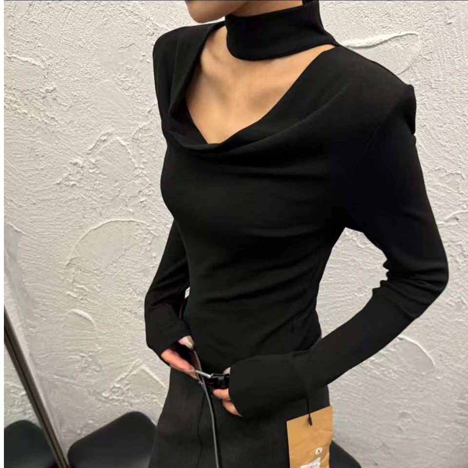 5018·挂脖荡领 SY# 意法货抓绒洋气小众百搭打底衫·