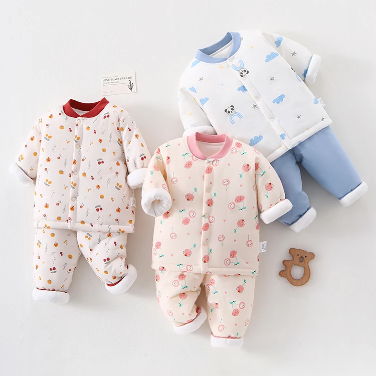 婴儿衣服夹棉套装150g棉衣棉裤 秋冬男女宝宝分体棉服A类保暖冬装