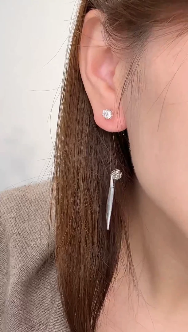 铂Pt950镶嵌实验室培育钻石耳饰pt950四爪耳钉1ct