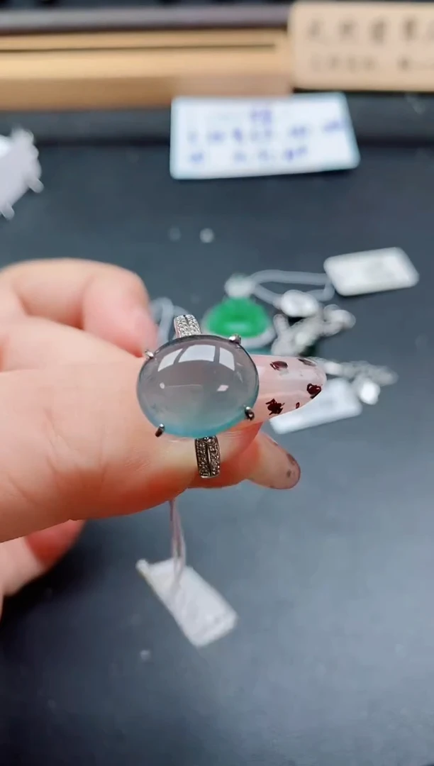 银S925镶嵌戒指翡翠1