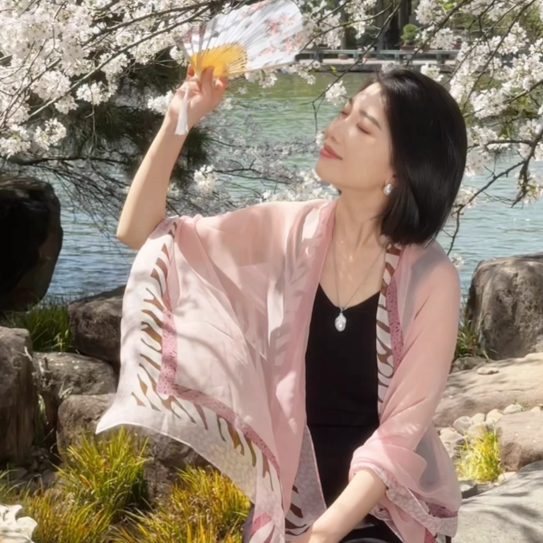 粉黛乔其长巾100%桑蚕丝纱巾披肩旅游必备款外搭新款