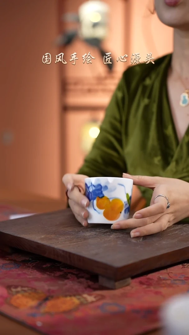 陶瓷景德镇高温釉中彩猪口杯直径7高6.5容量150cc